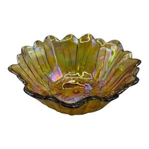 Indiana Amber Carnival Glass Marigold Sunflower Candy Bowl Trinket Dish
